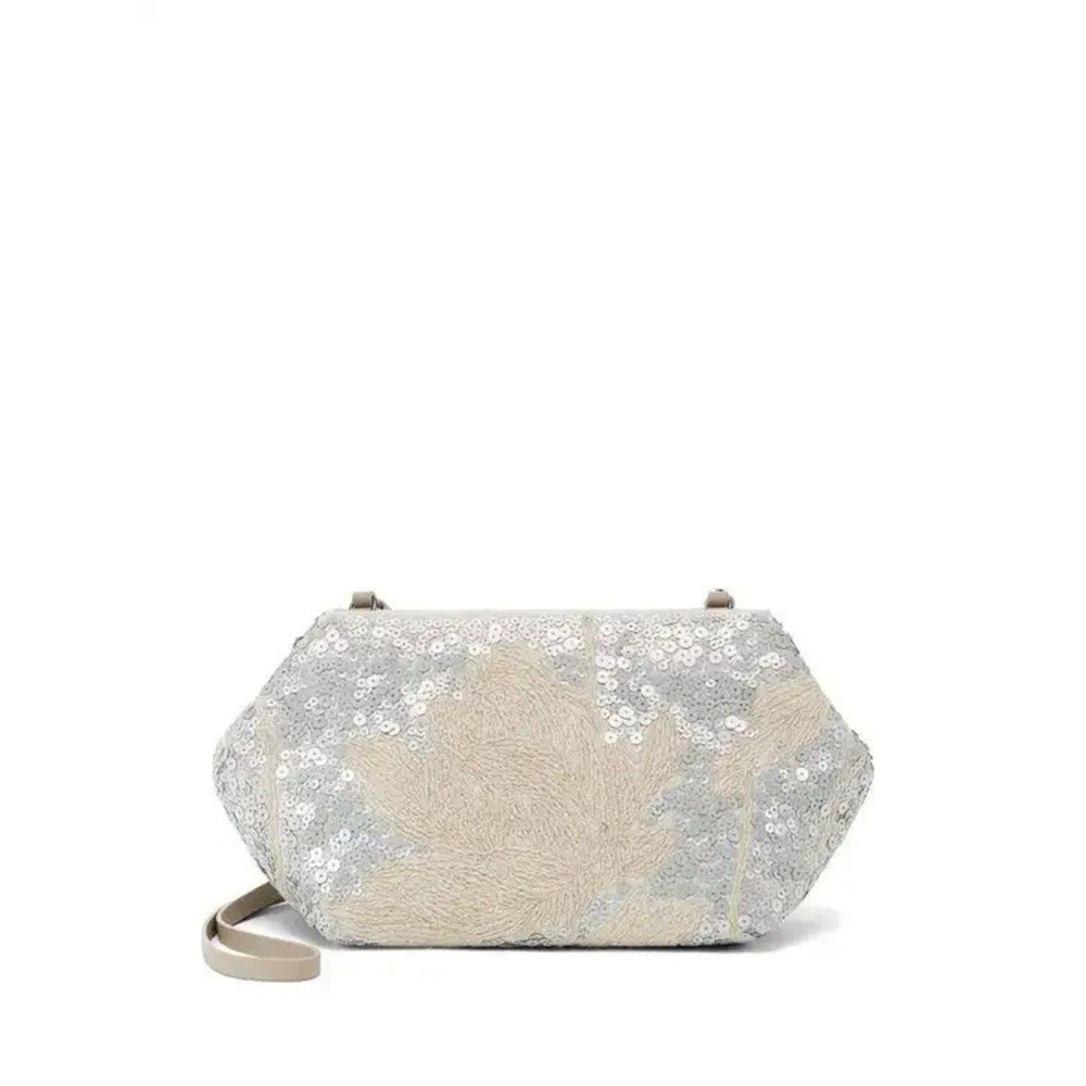 NWT BRUNELLO CUCINELLI Beige Magnolia Embroidered Shoulder Bag Clutch